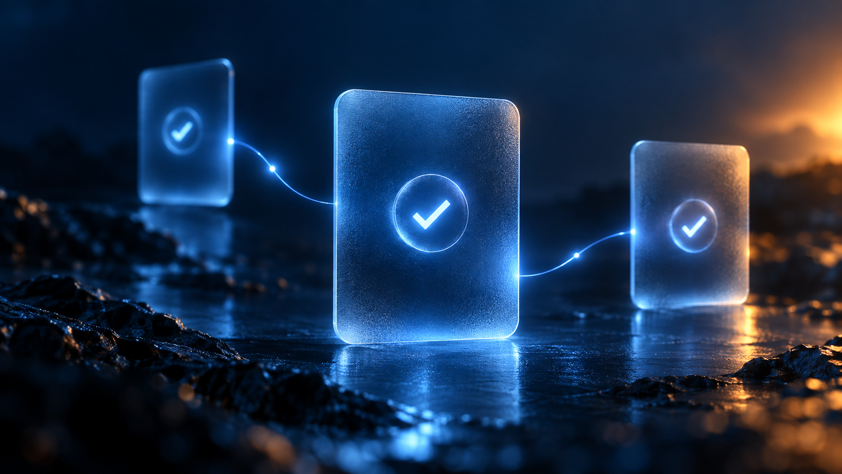 Luces azules y ámbar que representan empresas verificadas